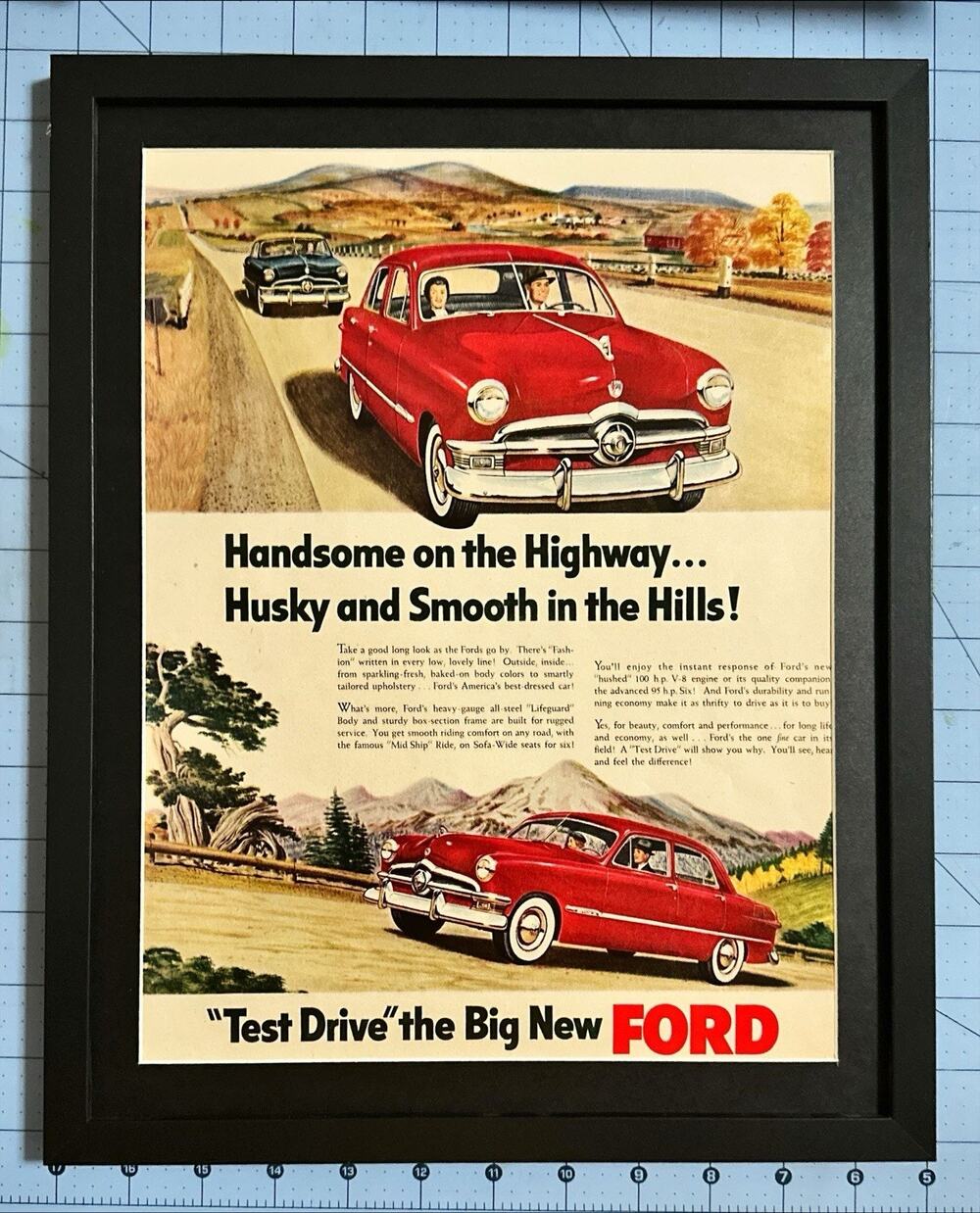 Framed 1950 Test Drive Ford Husky Smooth Hills Vintage Print Ad